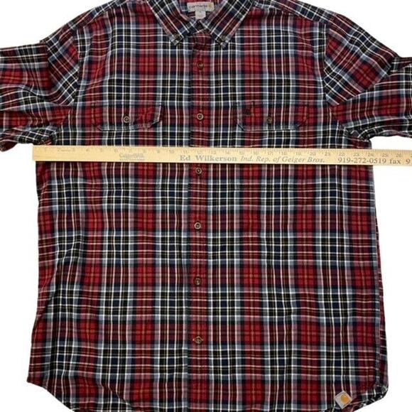 Carhartt Shirt Mens XL Red Plaid Oxford Relaxed Fit Button Up Long Sleeve Twill - Picture 10 of 11